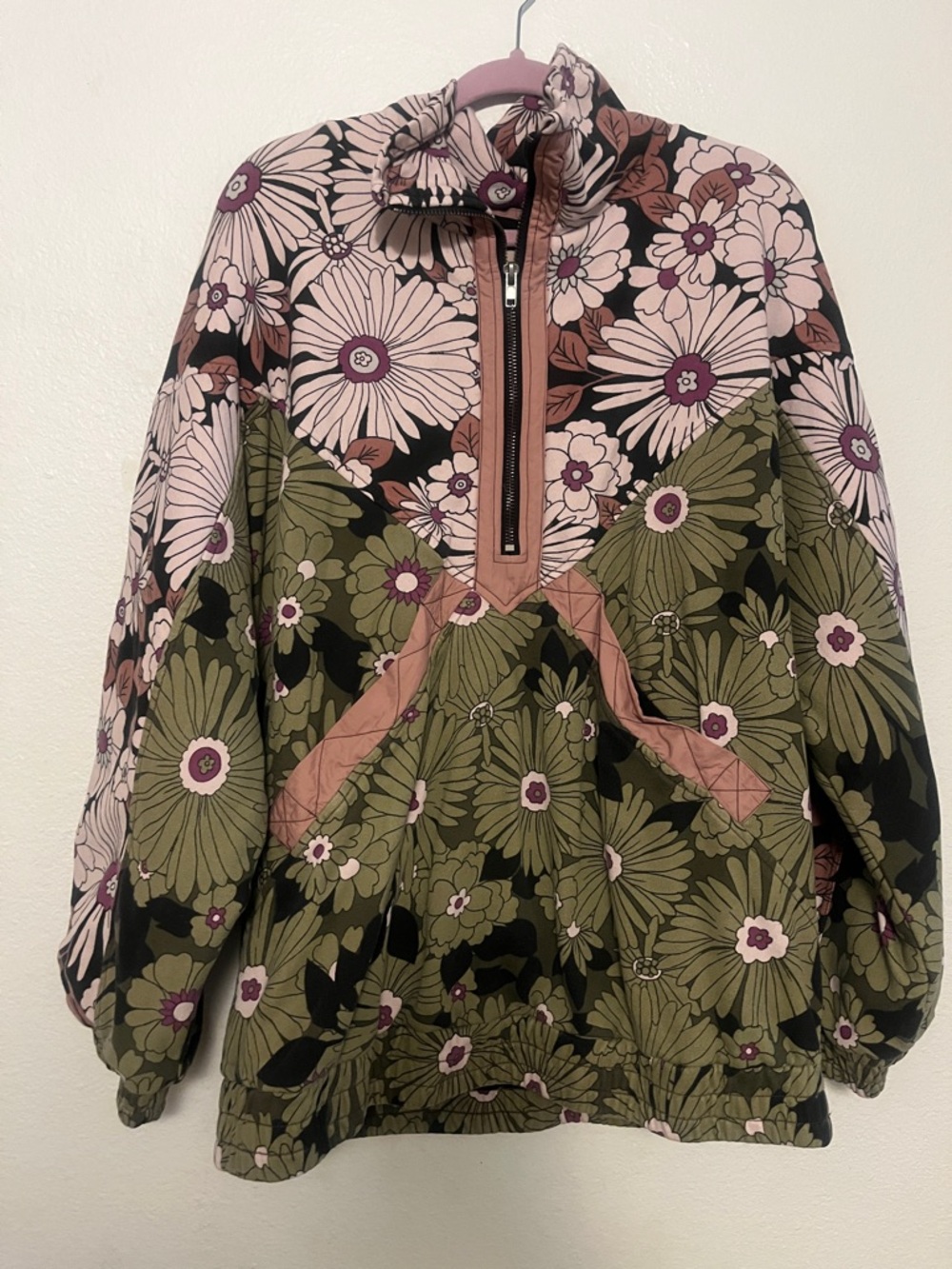 Free People *Rare* Floral Half-Zip Anorak Jacket - Pink & Olive